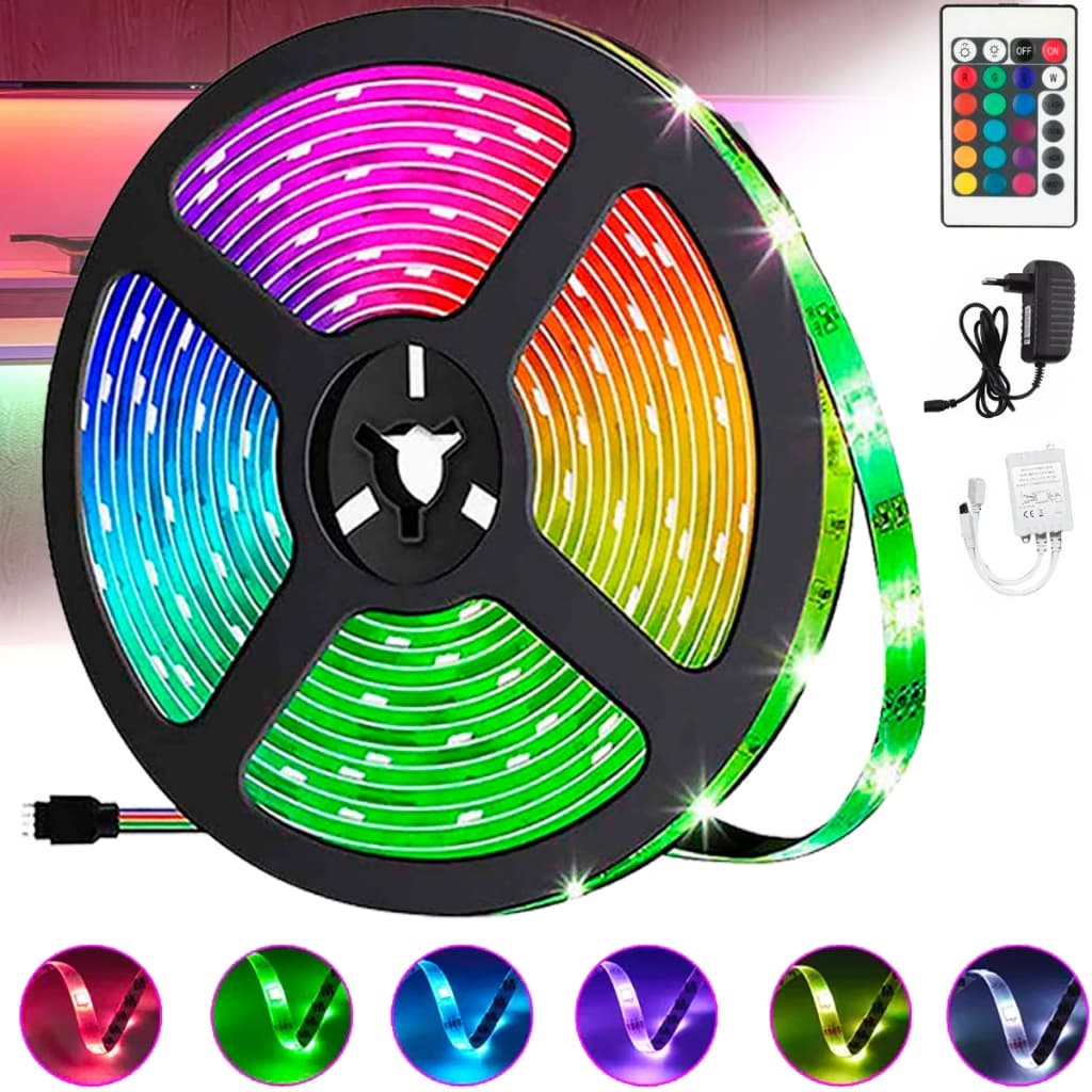 Fita de Led Colorida 5 Metros RGB- Autocolante, Fita dupla face