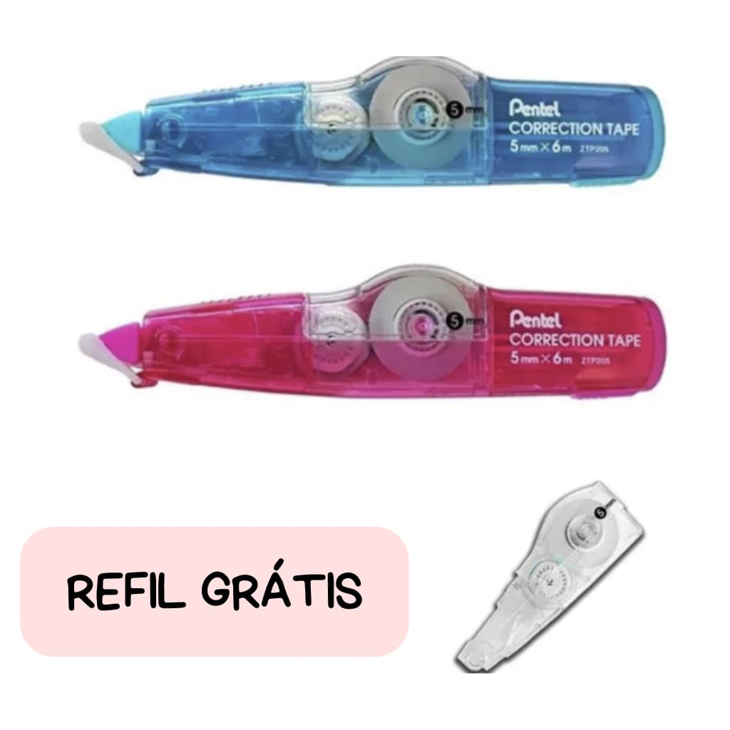 Corretivo em Fita Recarregável Pentel com Refil Grátis