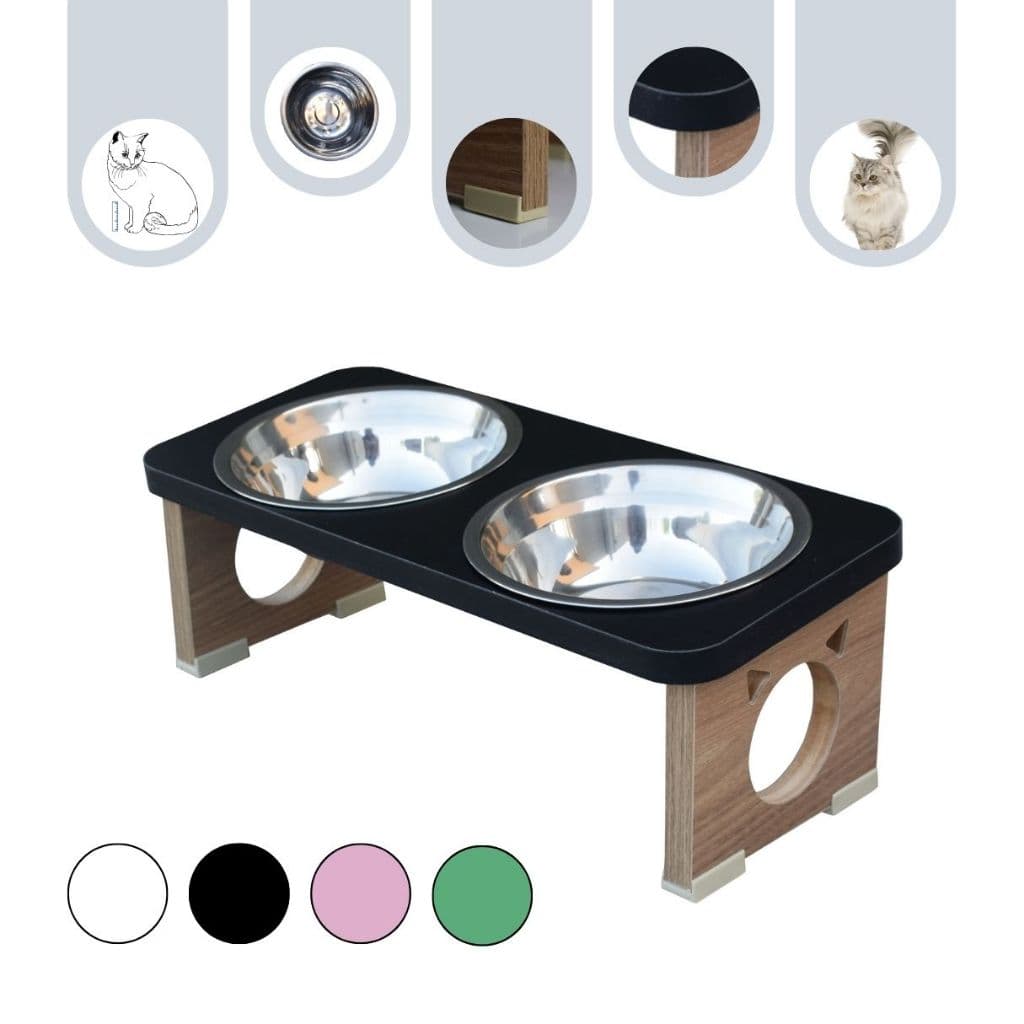 Comedouro Duplo Gato Elevado e Inclinado Anti-Refluxo Tigela Inox Porcelana Colors