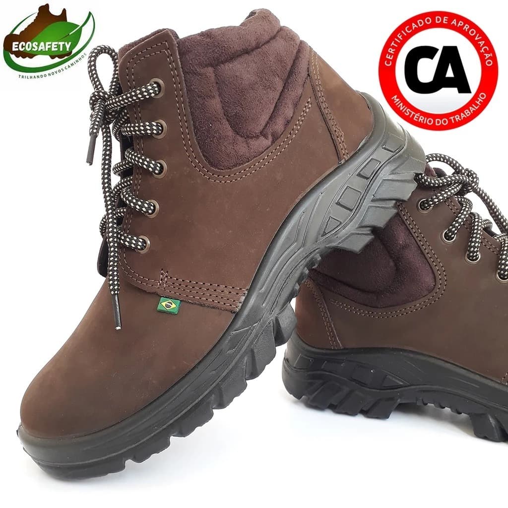 Botina de Seguranca Nobuck C.A 40677 Bota Marrom Bico Pvc Acolchoado Bota de Segurança - Ecosafety