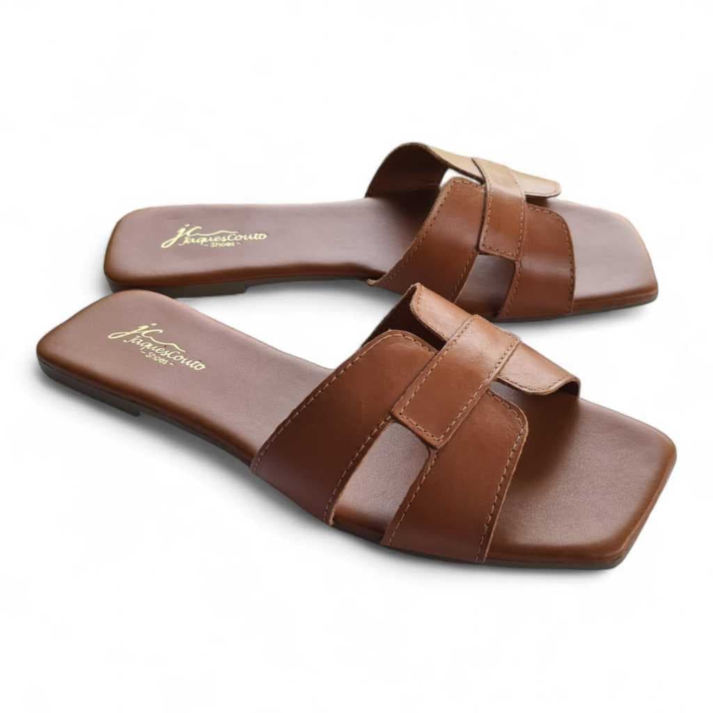 Rasteirinha H Em Couro Legítimo Sandália Feminina JaquesCoutoShoes