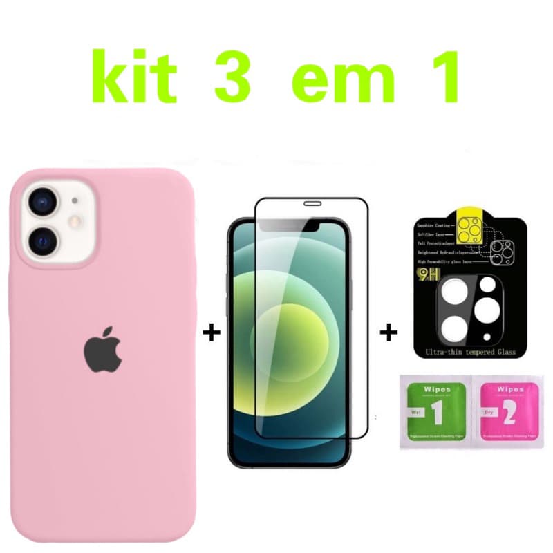 Kit 3em1 Proteção Completa Para iPhone 12 12pro 12promax Normal Linha Premium - Capa  + Película 3D + Película de Câmera