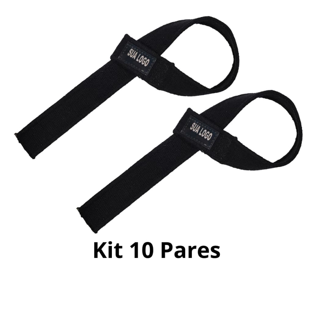 Kit 10 Pares Tala Strap Personalizada Algodão para Barra Academia - Preto