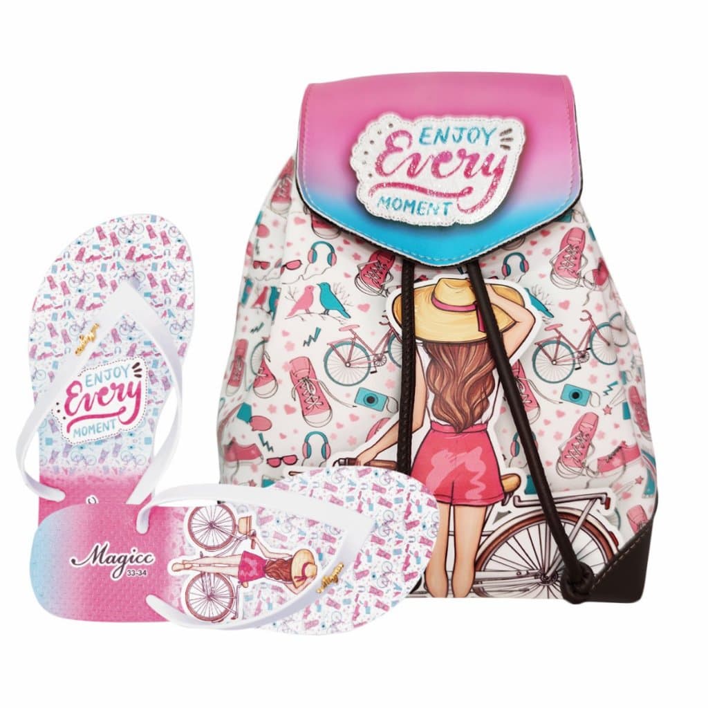 Kit Infantil Mochila Infantil com Chinelo Infantil Sandália Slim Menininha Bike Magicc KMOCH-010