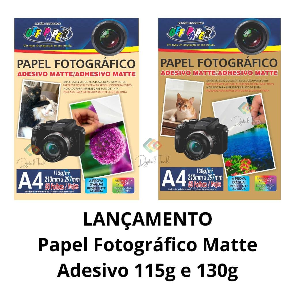 Papel Fotográfico A4 Matte Adesivo 115g e 130g 50 folhas