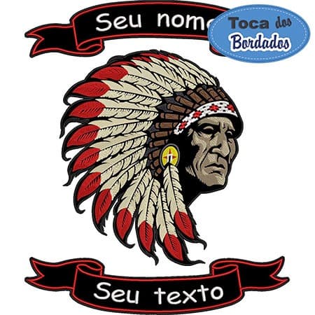 Back Patch Bordado Índio 44x37 cm Texto Livre Cód.6075 Brasão indian moto grupo motociclismo Seu Nome sua cidade