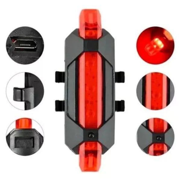Lanterna P/ Bike, Sinalizador Traseiro, Farol 5 Leds Recarregável DC-918 - Bike Light