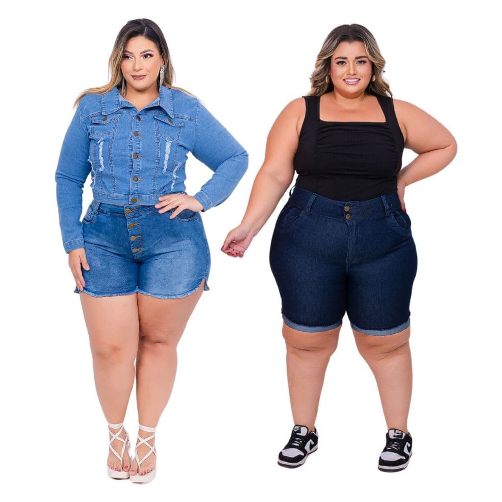 Short Jeans Plus Size Feminino com Lycra Cintura Alta
