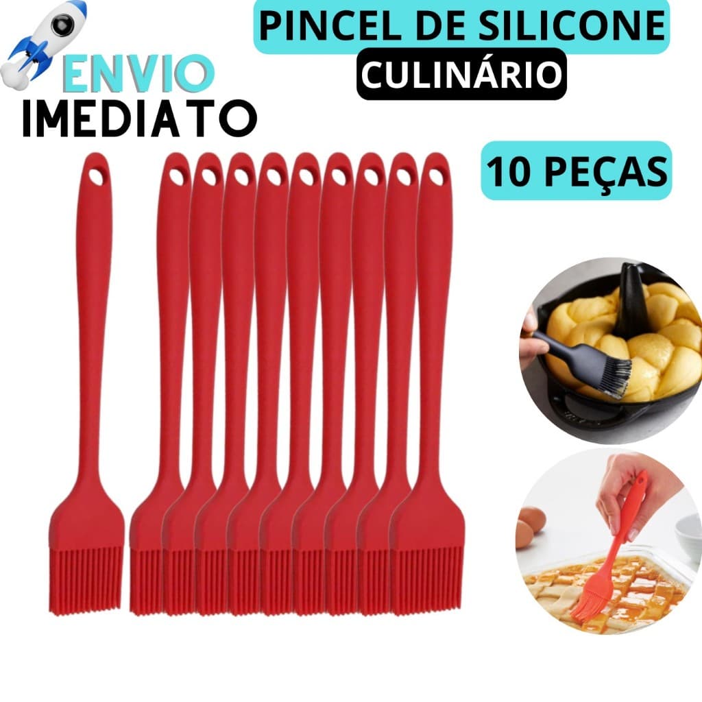Kit 10 Pincel Culinário Pincel de Silicone Cozinha 25cm Pincel de Untar Forma Pincelar Confeitaria Padaria Restaurantes