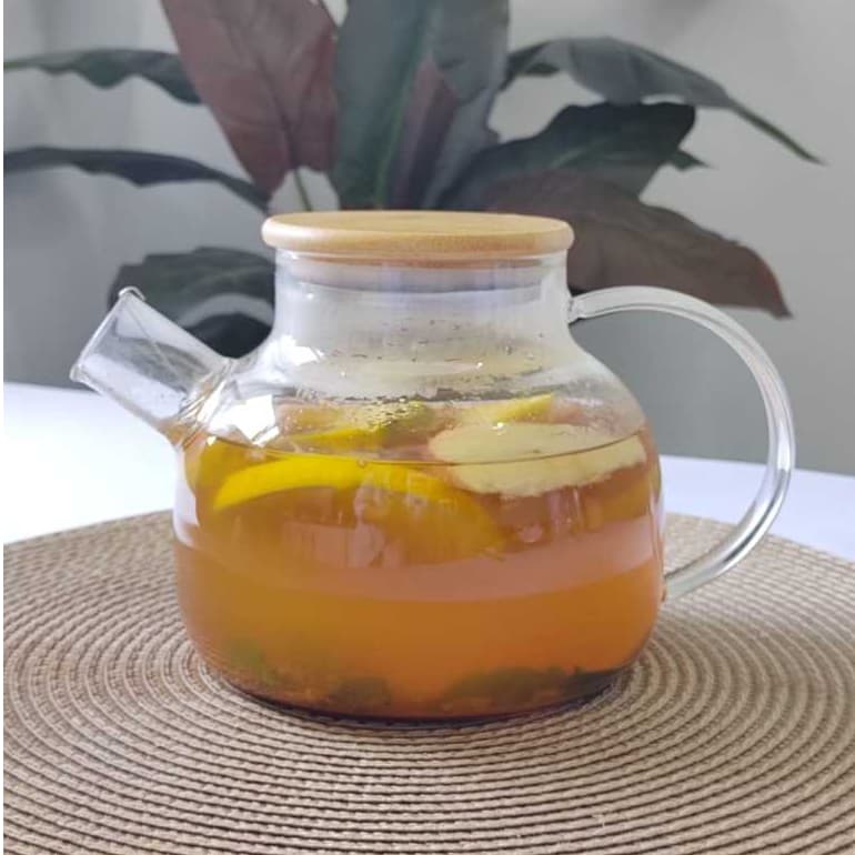 CHALEIRA VIDRO VIDRO BOROCILICATO 1 LITRO Tampa de bambu Marcelle