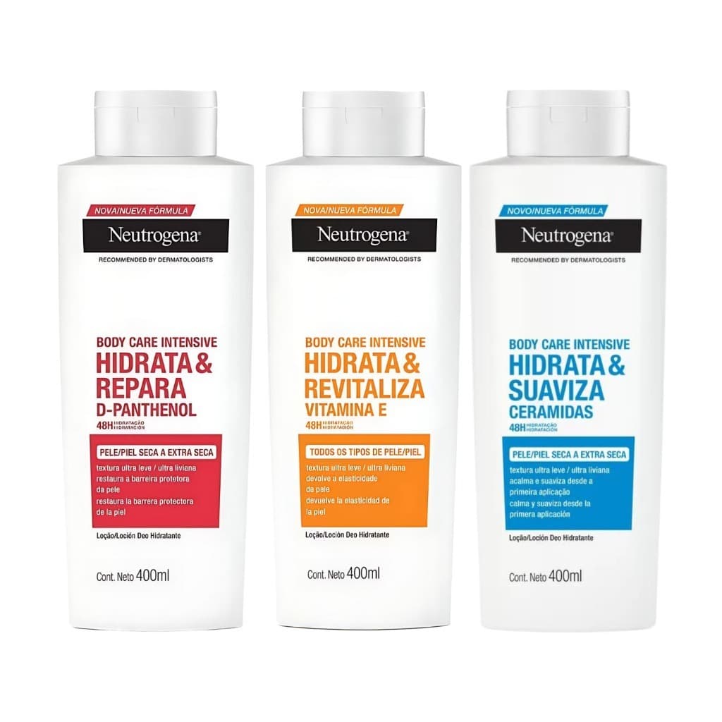Kit 3x Hidratante Corporal Neutrogena Body Care Intensive 400ml – Hidratação Intensa e Pele Macia