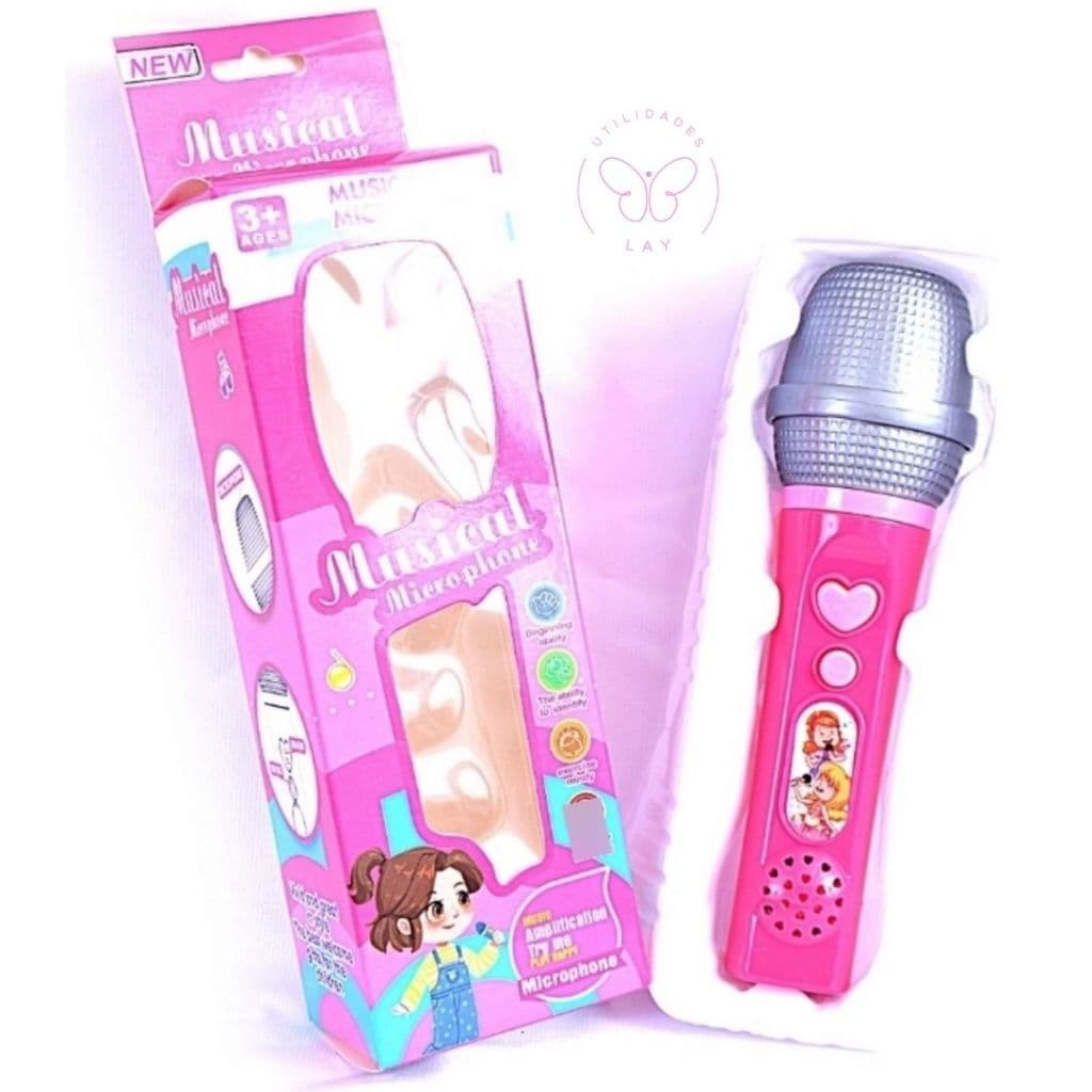 Microfone Infantil Sai Voz Toca Musica Brinquedo Musical Cor Rosa
