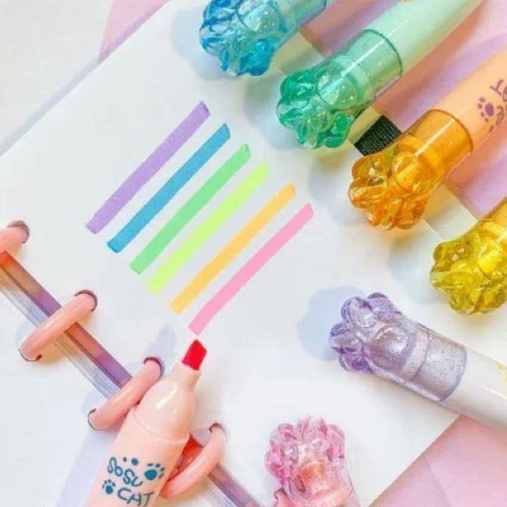 KIT MARCA TEXTO PATINHA DE GATINHO 6 CORES - PAPELARIA FOFA