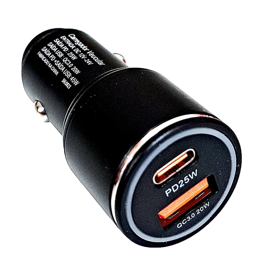 Carregador Veicular H’maston L06I Turbo 45W | USB + Type-C PD QC3.0 Rápido
