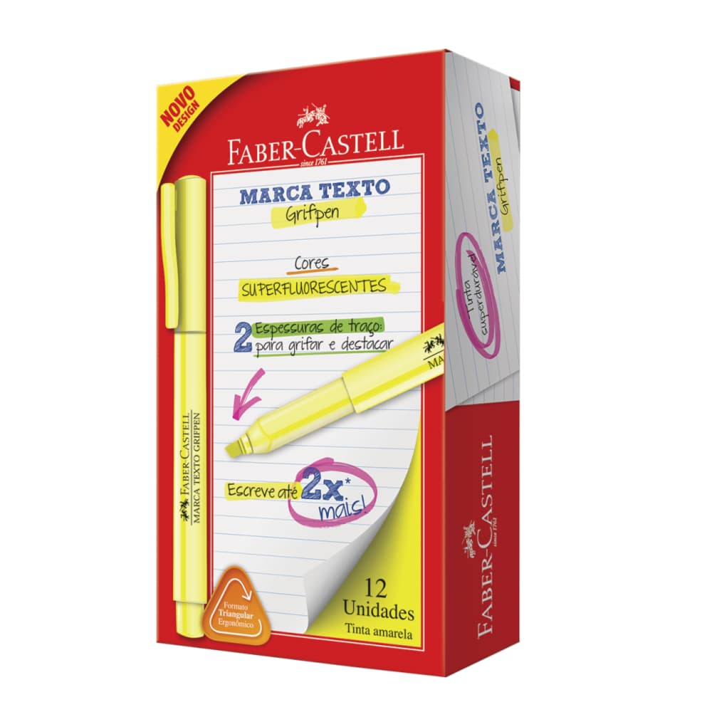 Caixa Com 12 Canetas Marca Texto Amarelo Rosa Roxo Laranja Neon Original Faber Castell