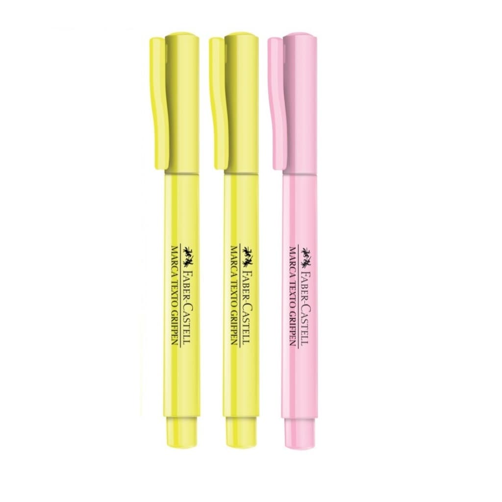 Caneta Marca Texto Faber Castell Original Amarelo Neon E Rosa Pastel