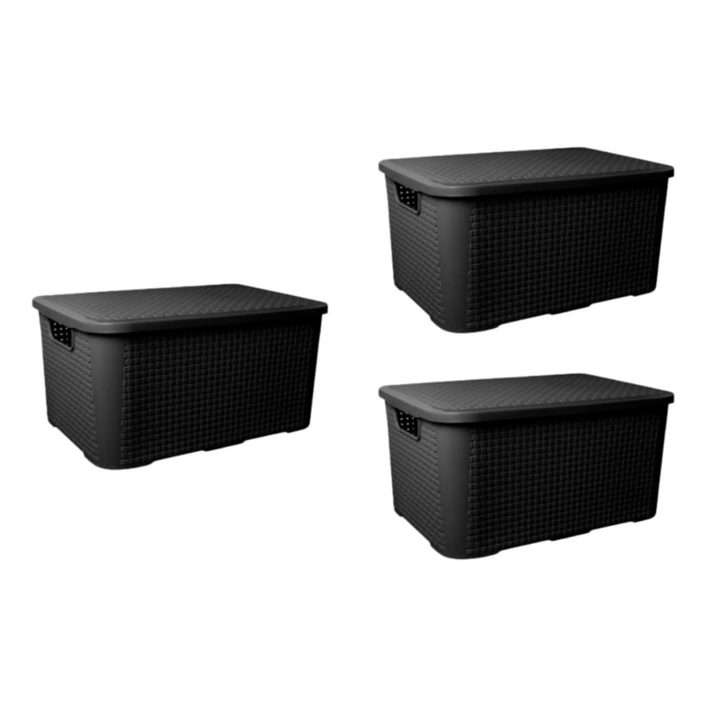 Kit com 3 Caixas Organizadoras Grande Rattan Com Tampa 18 Litros