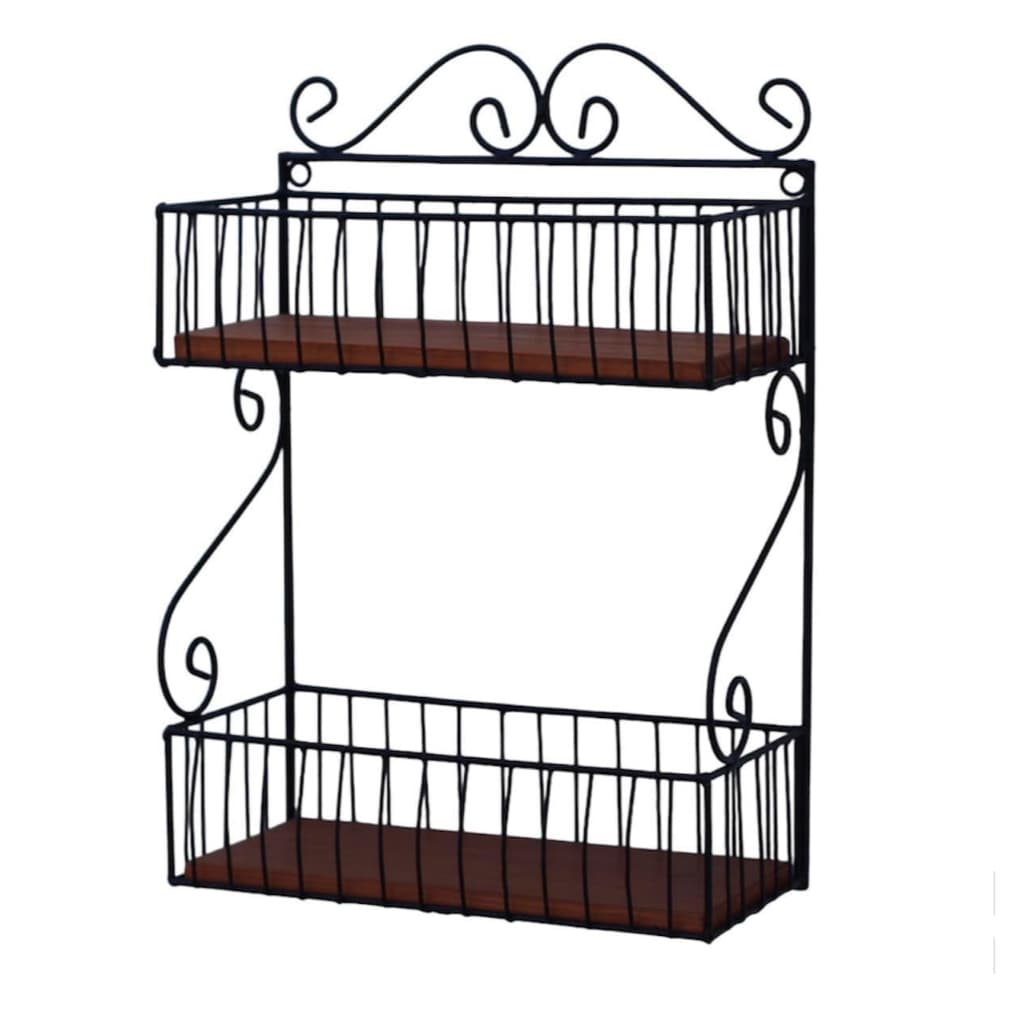 Fruteira De Parede Madeira Ferro Cesto dupla 40 cm suporte cozinha arabescos
