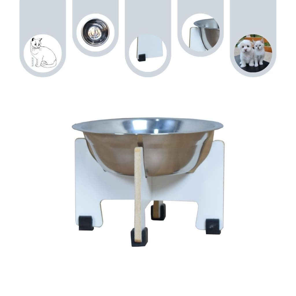 Comedouro Cachorro Gato Elevado Pet MDF  Modelo Torre 11 à 35 cm Tigela Inox