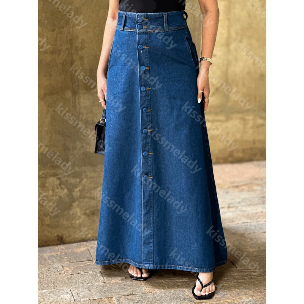 ninajeans 1005 1007 saia longa jeans feminina sem rascada botao forrado