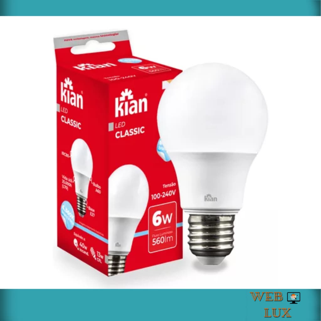 Kit 5 Lampada LED 6w Bivolt Base E27 Luz  Branca Fria 6500k Economica