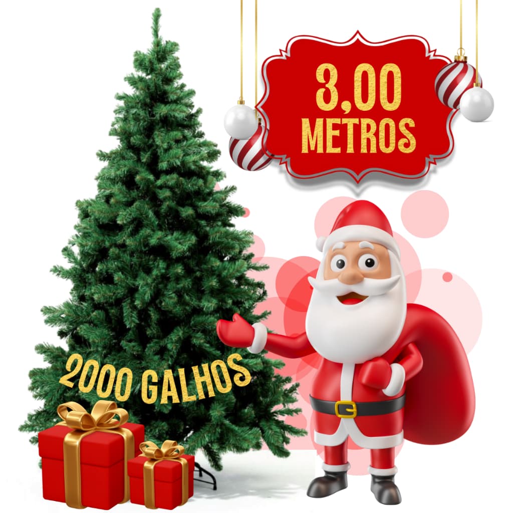 Árvore De Natal Gigante 3 metros Pinheiro Grande de Luxo com 2000 Galhos Cheios Premium Para Grandes Espaços - Promoção