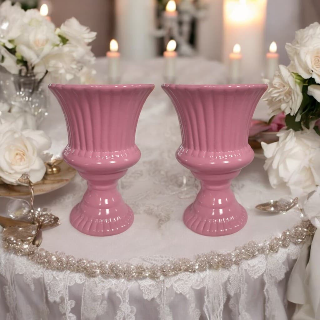 Kit c/ 2 Vasos Rendas Cerâmica Decoração de Festa Arranjos Artificiais
