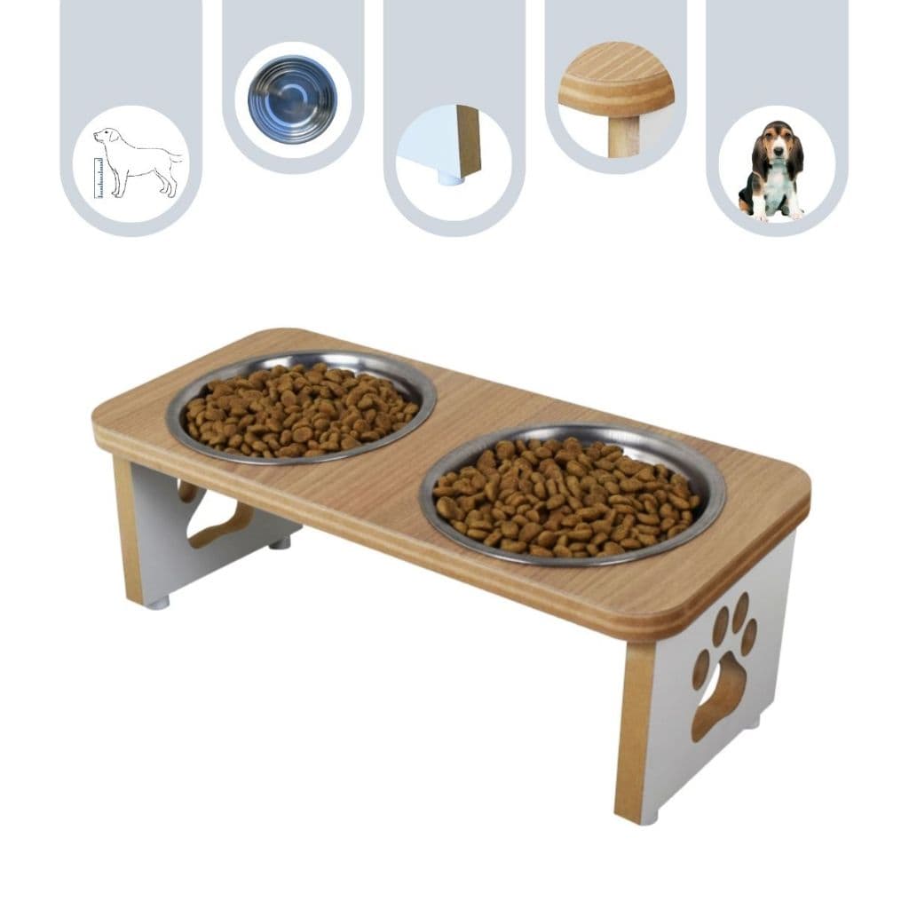 Comedouro Cachorro Bebedouro Duplo Elevado Ergonômico Pet MDF Linha Tradicional Inox