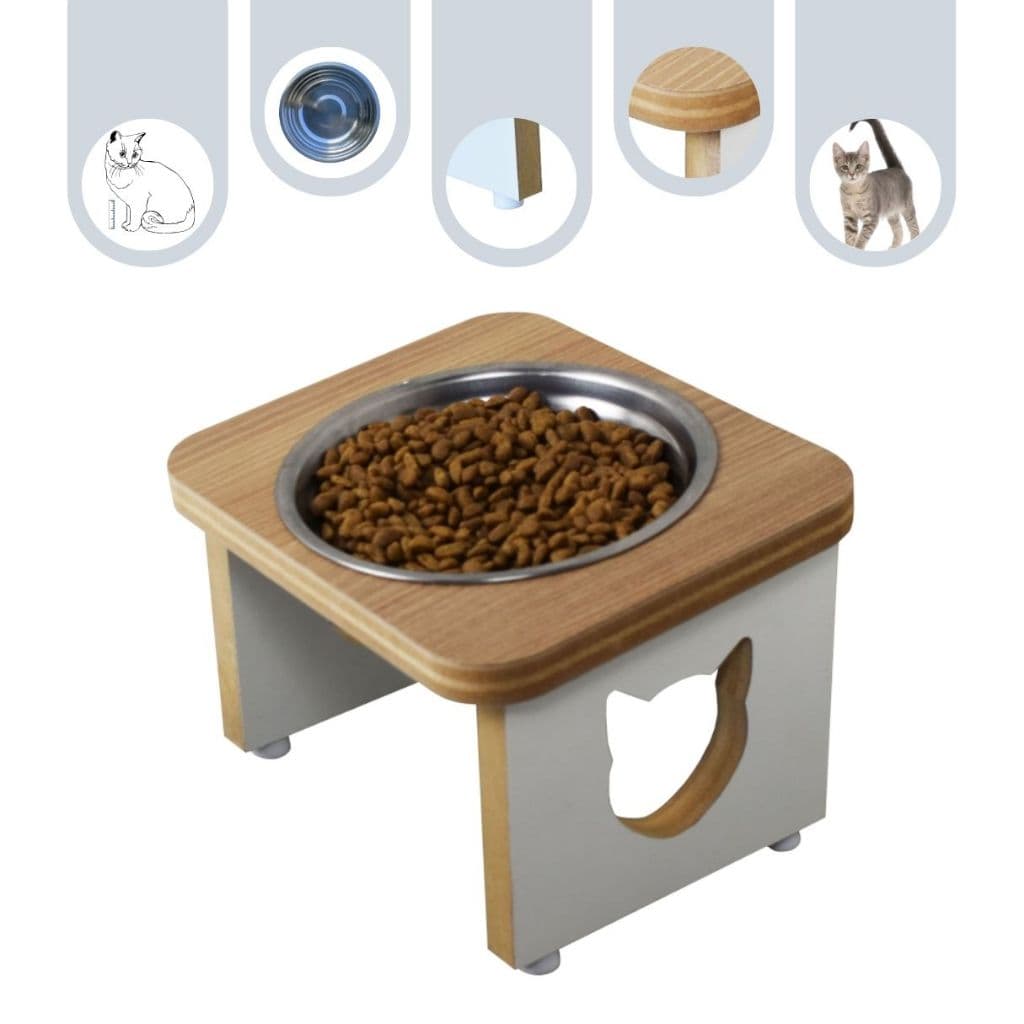 Comedouro Gato Elevado Ergonômico Pet MDF Linha Tradicional Inox
