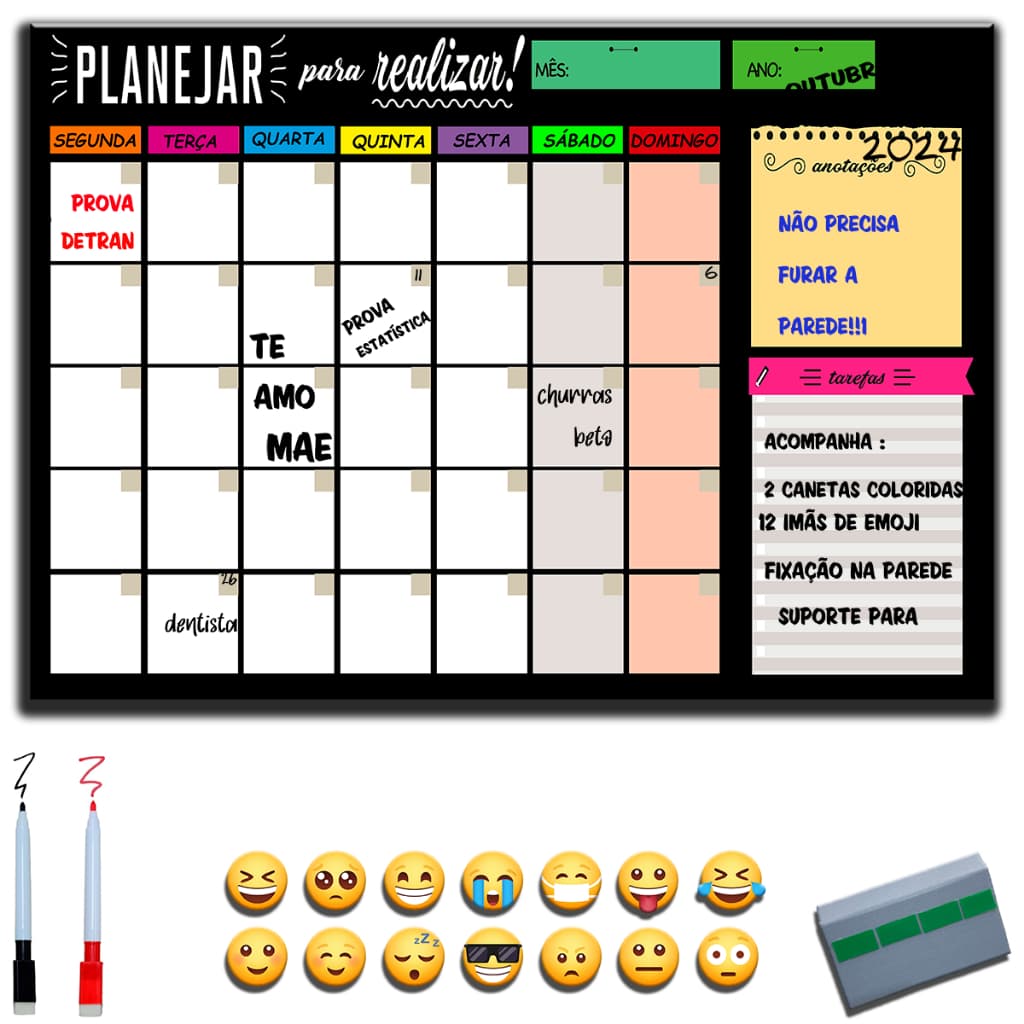 Quadro Lousa Planejador Mensal / Planejamento Semanal Planner 40x60 metal - Quadro Branco Agenda