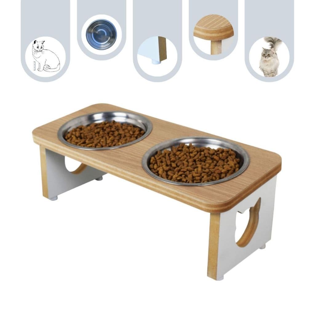 Comedouro Gato Bebedouro Duplo Elevado Ergonômico Pet MDF Linha Tradicional Inox