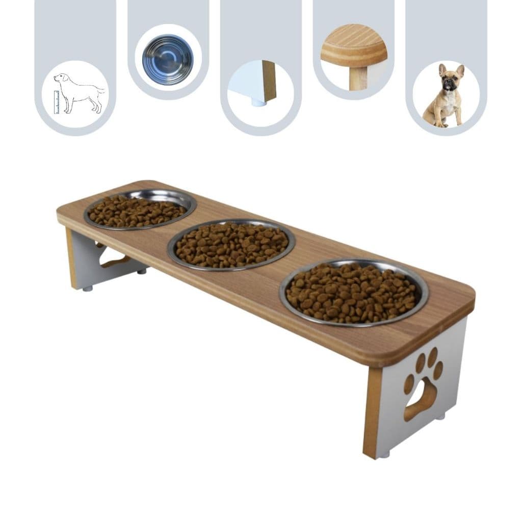 Comedouro Bebedouro Cachorro Elevado Triplo Pet MDF Linha Tradicional - Inox