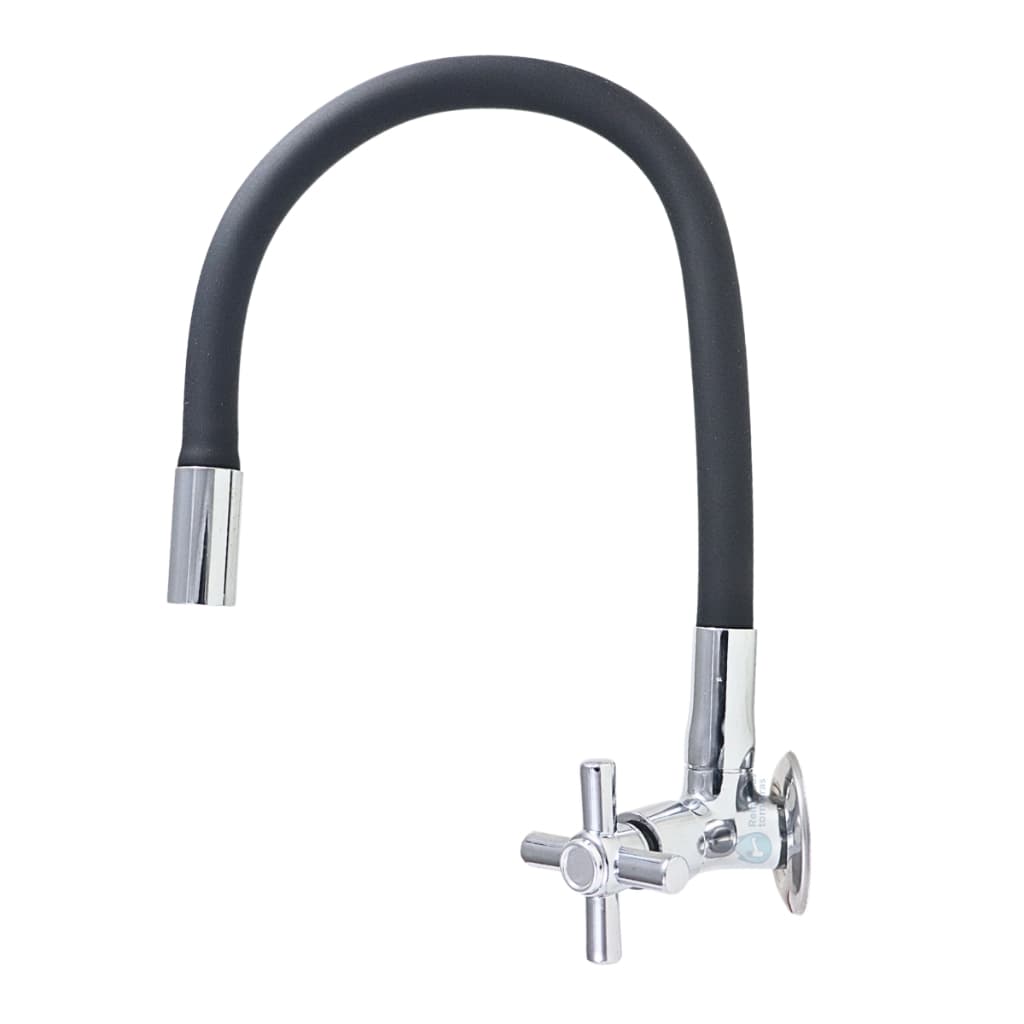 Torneira de Cozinha Parede Gourmet Metal Silicone Preta Flexível C-34 Tubo Multidirecional
