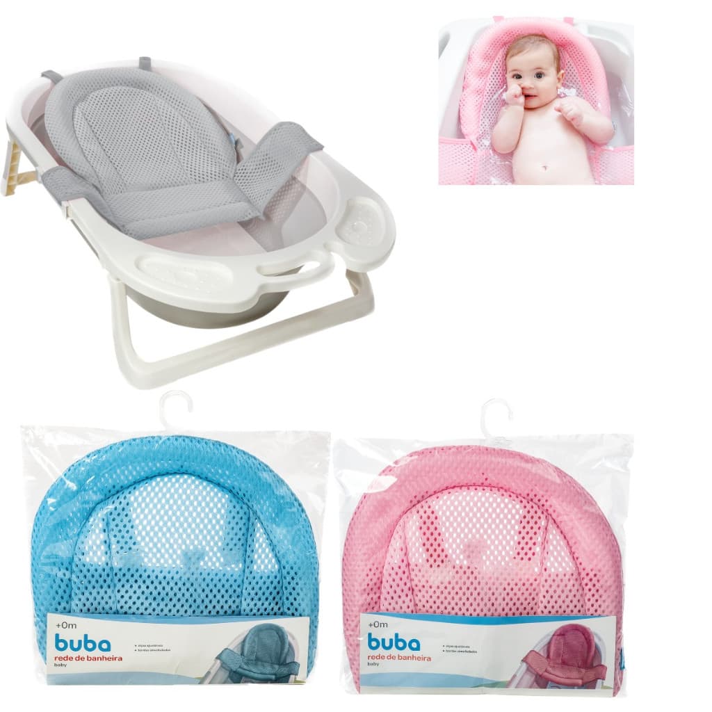 Rede De Proteção Buba Redutor Banheira Bebê Apoio Segurança Cor Cinza Rosa e Azul