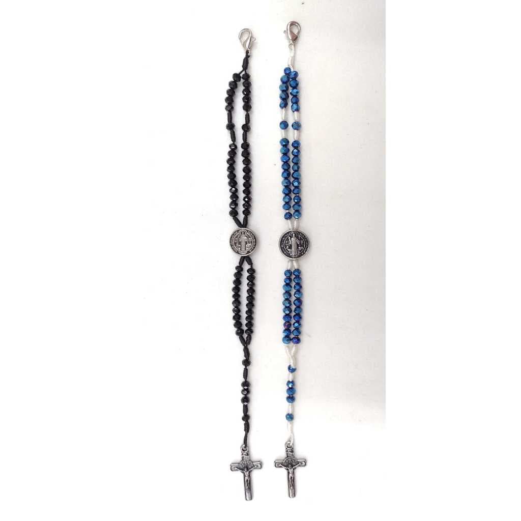 PULSEIRA TERÇO CRISTAL COM SÃO BENTO E CRUZ METAL PRATEADA PV01