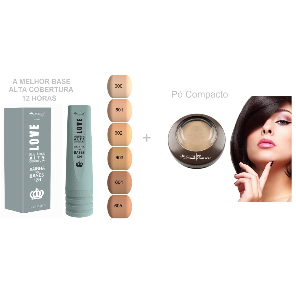 Kit Base Rainha da Bases Alta Cobertura + 1 Unidade de Pó em tom Correspondente