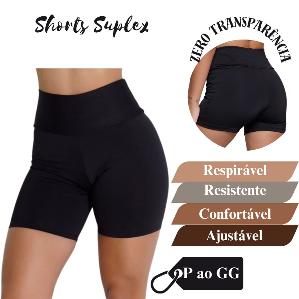 Shorts Legging Feminino Fitness Academia Em Suplex Meia Coxa Cós Alto