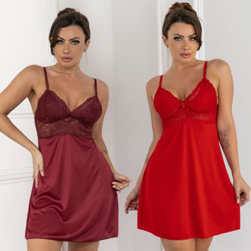 Kit com 2 camisolas feminina  com calcinha fio  detalhes em Renda