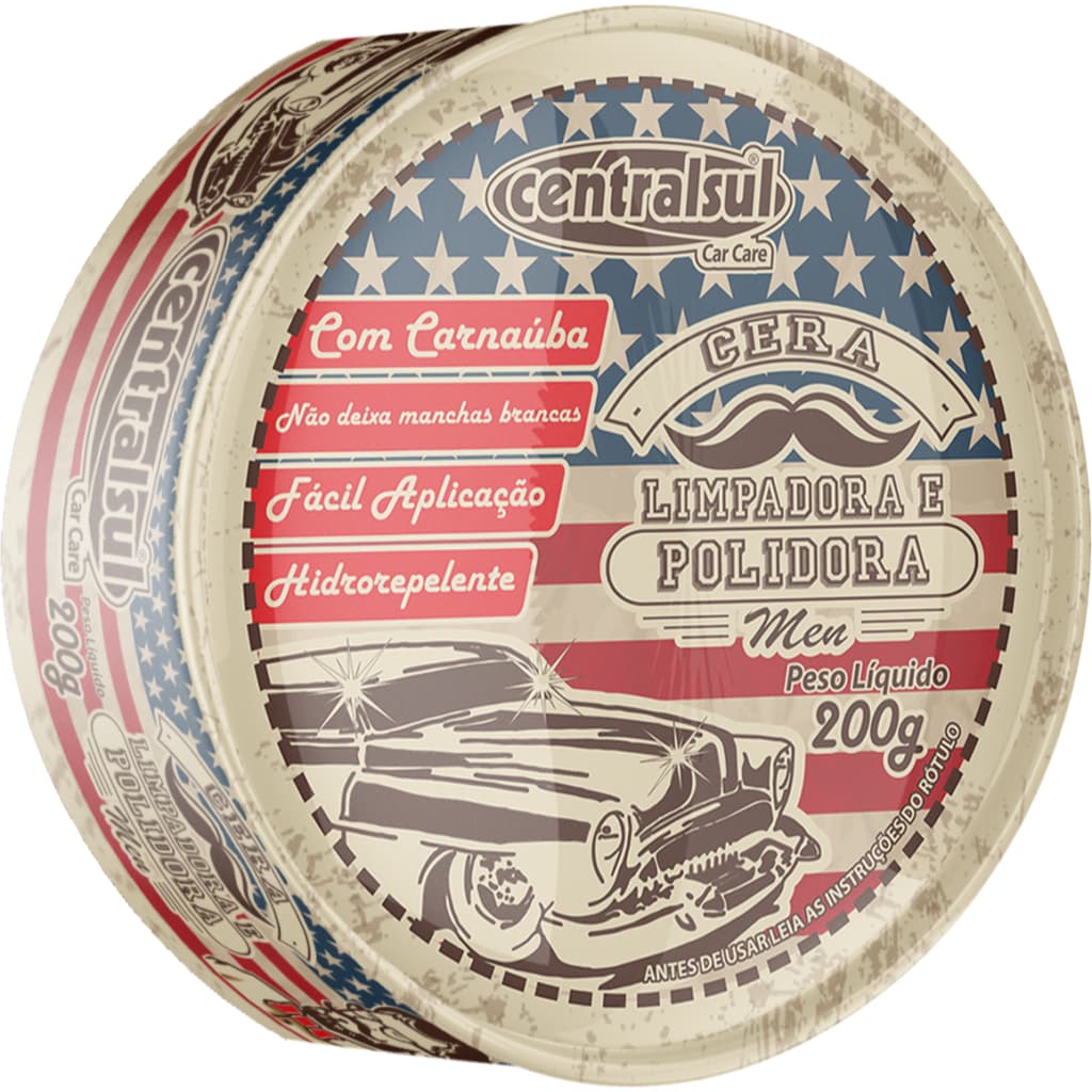Centralsul Cera Polidora Men 200g Carro Automotivo Premium Carnaúba