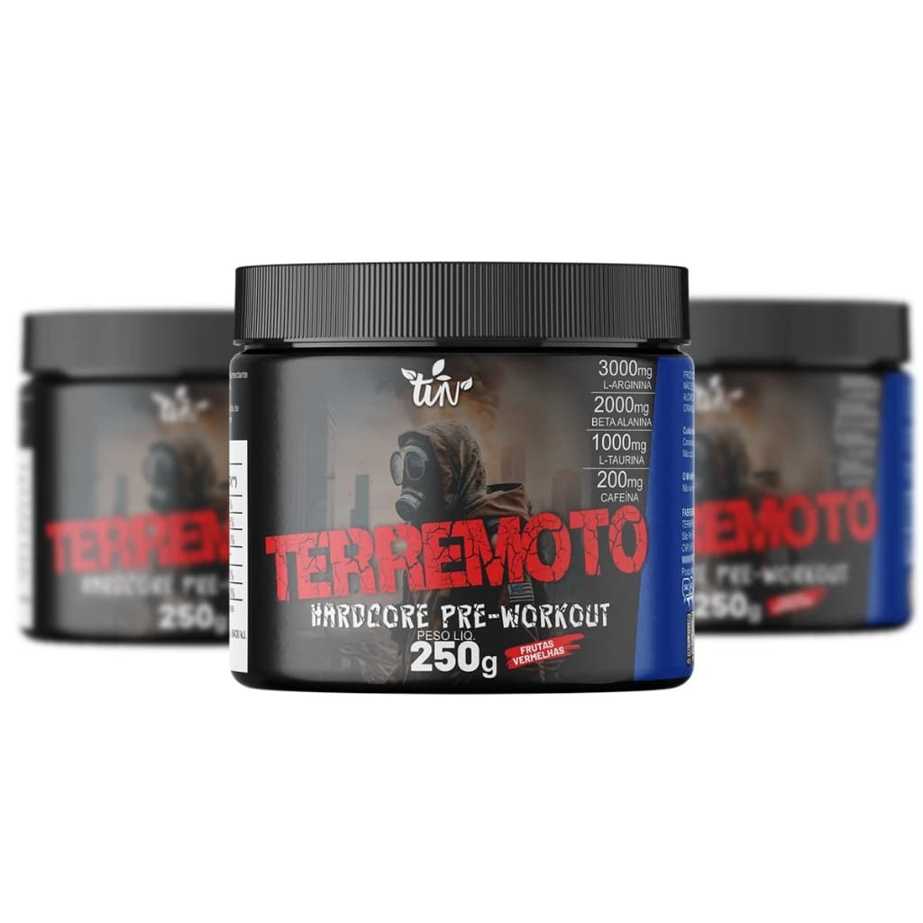 Kit 3 Pré Treino Terremoto 250g Com as composições L-Arginina,Beta Alanina, L-Taurina e Cafeína