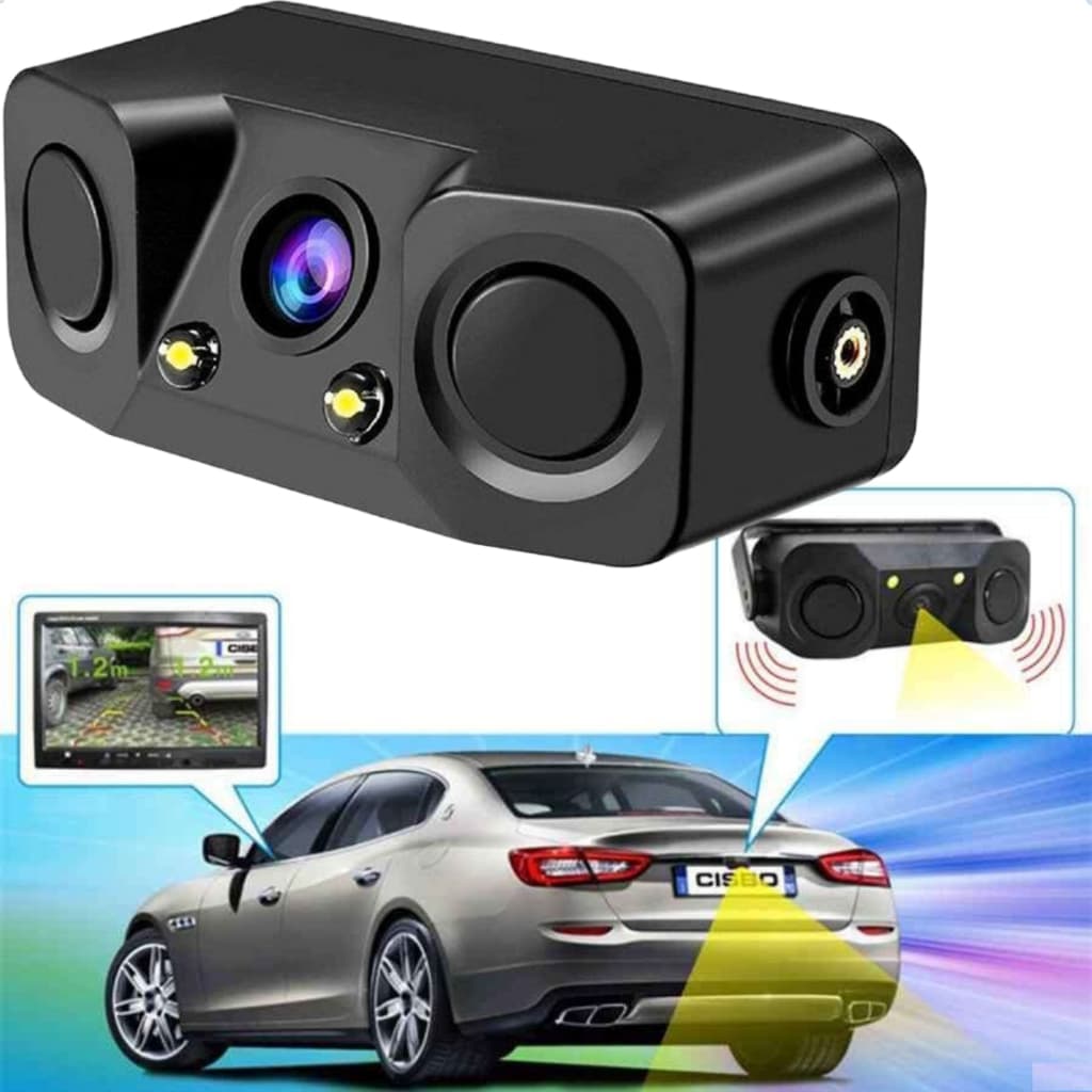 Câmera De Ré Com 2 Sensores Estacionamento Infravermelho Bip SENSOR DE RÉ  + camera noturna com Led