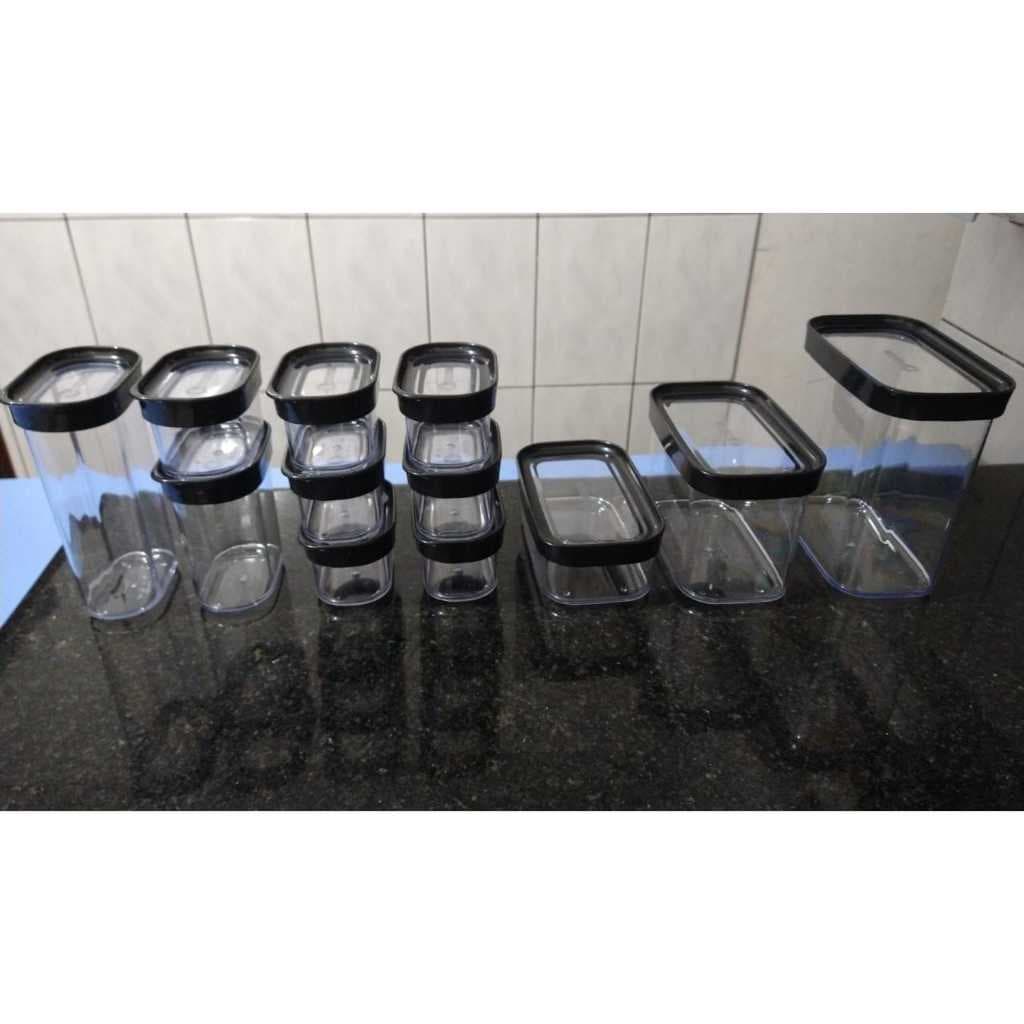 Kit 12 Potes herméticos para mantimentos e temperos em acrílico