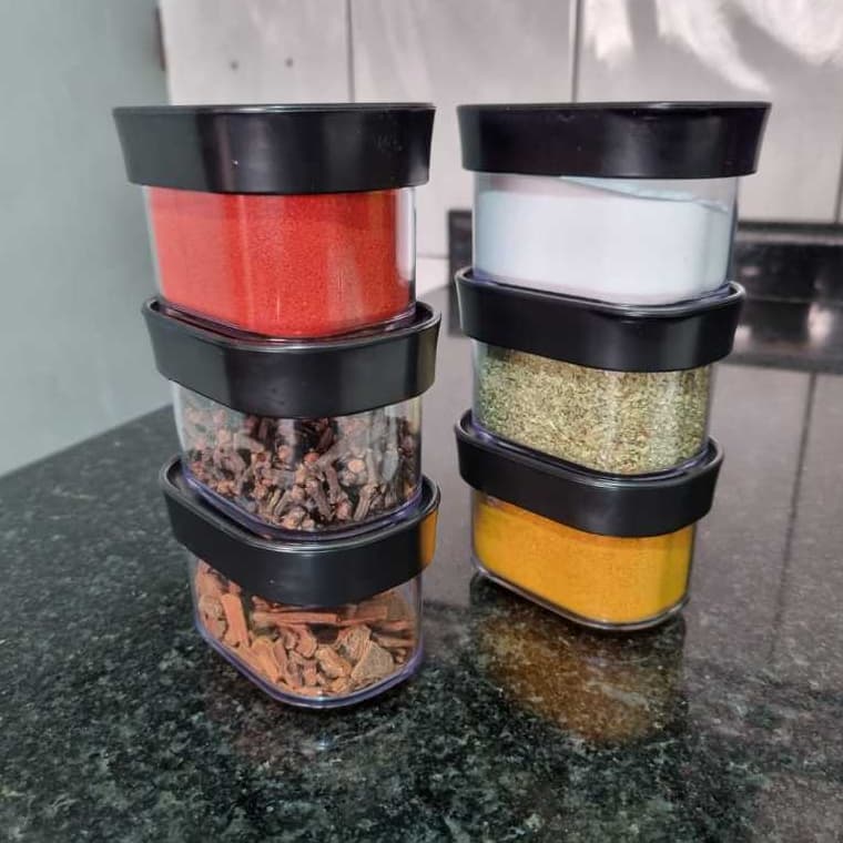 6 Potes herméticos para temperos de 150 ml anti impacto em acrílico