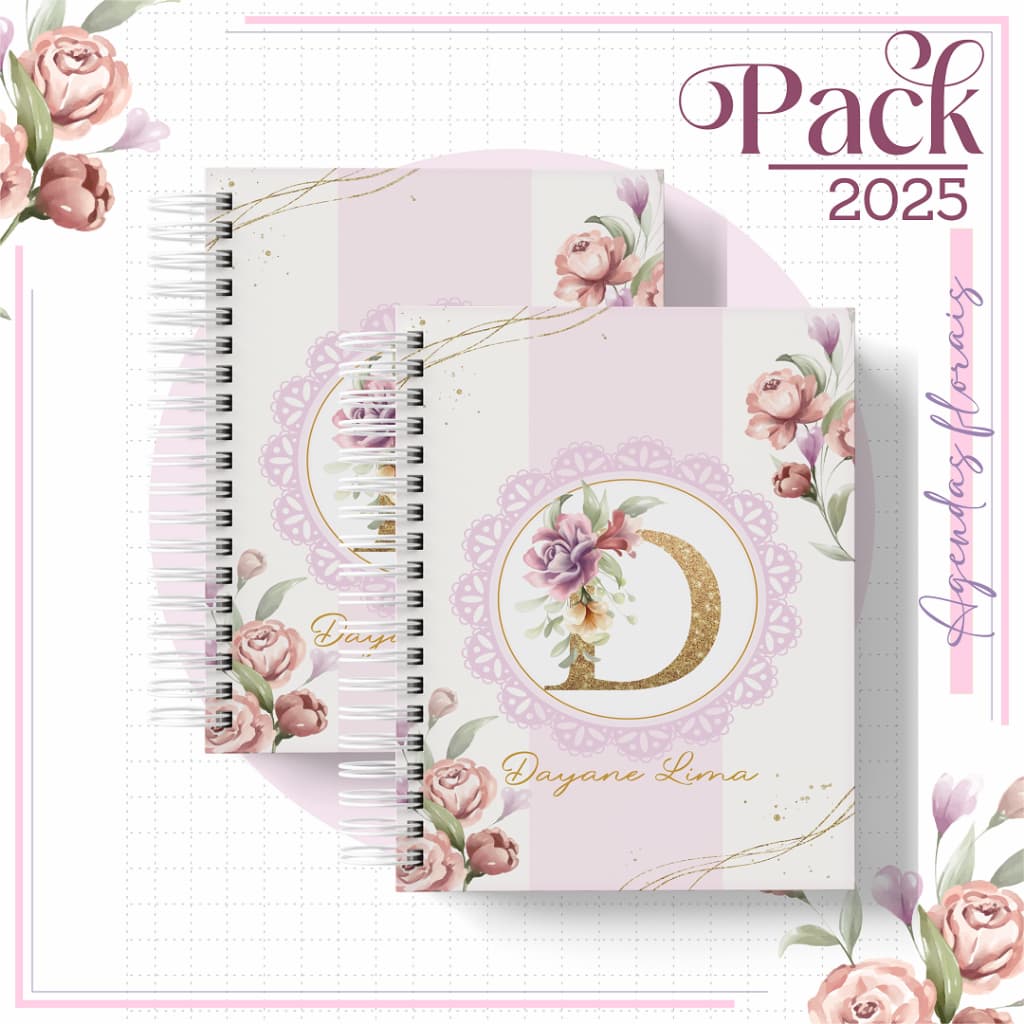 Agenda 2025 Personalizada COM NOME - Floral Rosê - Alfabeto