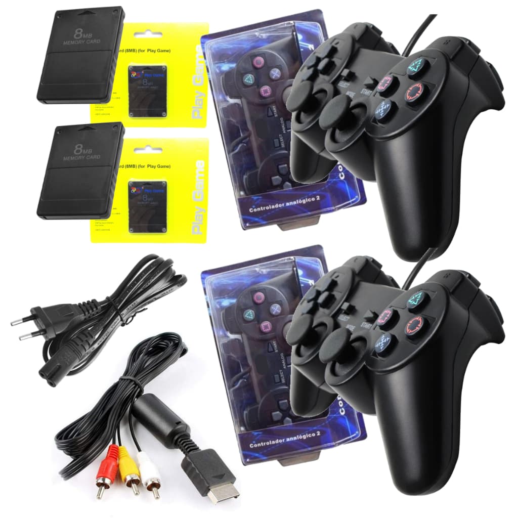 Kit Ps2 2 Controles + 2 Memory Cards 8mb + Cabo Força + Cabo Av Playstation2