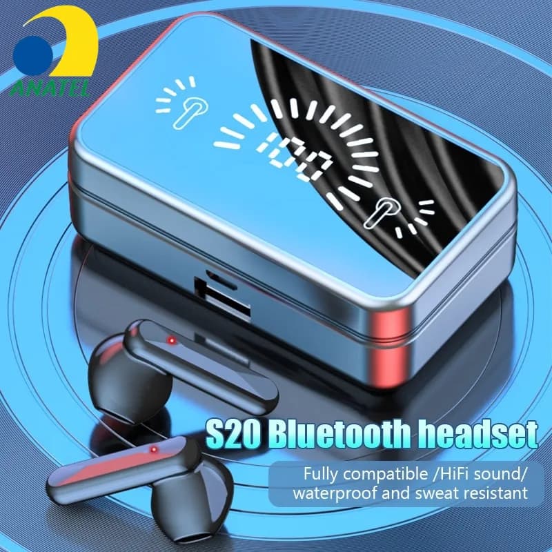 Fone De Ouvido Bluetooth TWS S20 High Mirror 5.2 Sem Fio Com Binaural Touch HIFI Estéreo Esportivo De Áudio