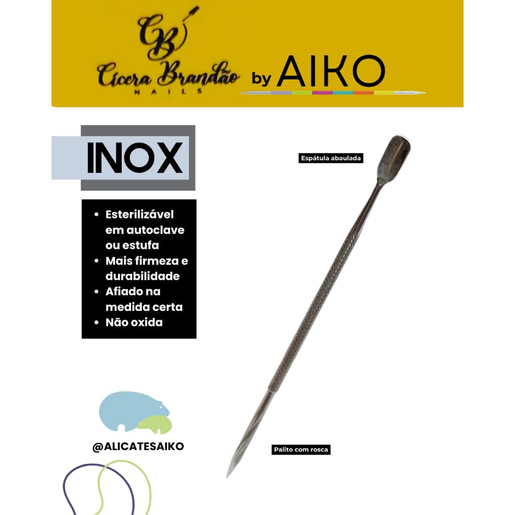 Cicera Brandão by Aiko Espátula empurradora de cutícula com palito para limpeza Inox - manicure