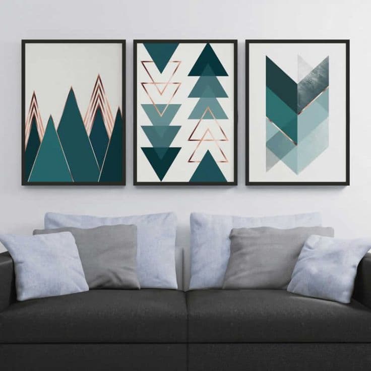 Kit Quadros Decorativos Abstrato Montanha Cinza Formato Decoração Arte Artístico Figura Pintura