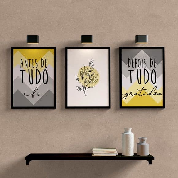 Kit Quadros Decorativos Antes de tudo fé depois de tudo gratidão Deus religião igreja amor Família