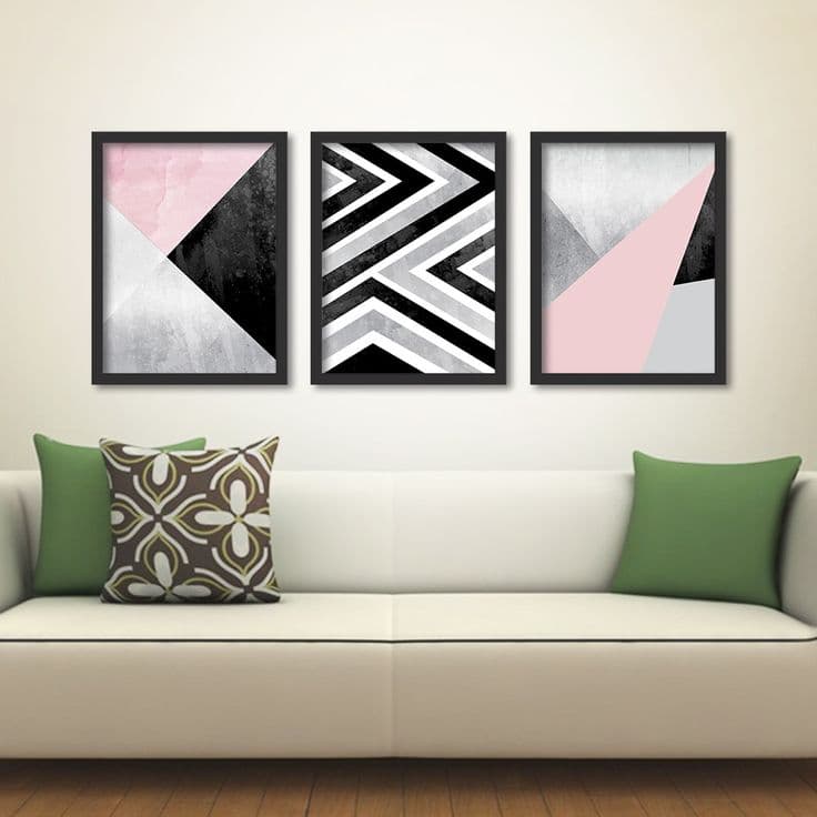 Kit Quadros Decorativos  Abstrato Triângulo Cinza Arte Pintura Artística Figura Decoração Sala